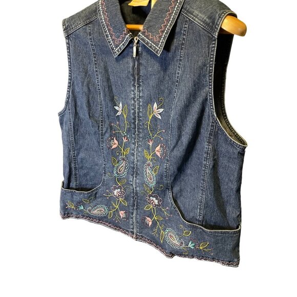 Alfred Dunner Embroidered Denim Full Zip Sleeveless Vest Sz 16W - Picture 3 of 9